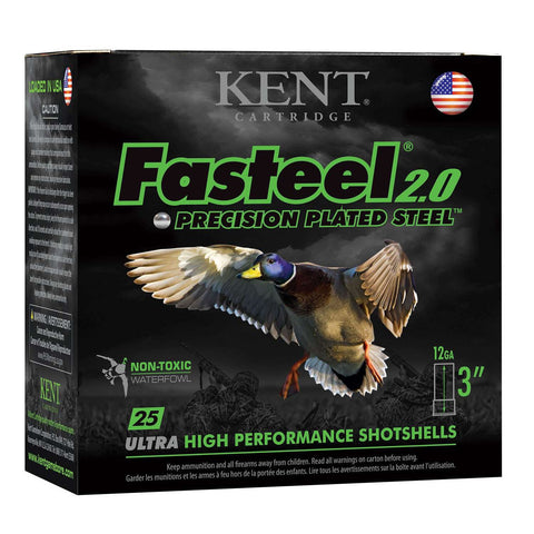 Kent K123FS402 Fasteel Waterfowl Cartridge 12 Gauge, 3 in, 1-3/8 oz, 2 Shots